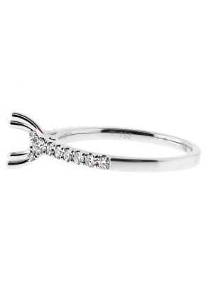 Single Row with Diamonds coming up to Crown Prongs Engagement Ring Semi Mount