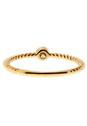 Stackable Ring Rope Design Shank with One Bezel Set Diamond in 18kt Yellow Gold