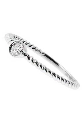 Stackable Ring Rope Design Shank with One Bezel Set Diamond in 18kt White Gold