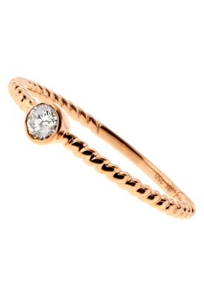 Stackable Ring Rope Design Shank with One Bezel Set Diamond in 18kt Rose Gold
