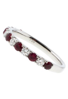 Alternating Ruby and Diamond Single Row Ladies Ring 2.5 mm Wide in 18kt White Gold
