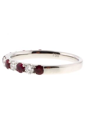 Alternating Ruby and Diamond Single Row Ladies Ring 2.5 mm Wide in 18kt White Gold