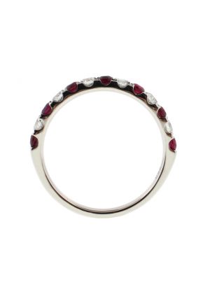 Alternating Ruby and Diamond Single Row Ladies Ring 2.5 mm Wide in 18kt White Gold