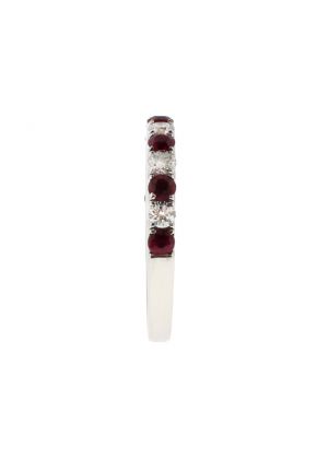 Alternating Ruby and Diamond Single Row Ladies Ring 2.5 mm Wide in 18kt White Gold
