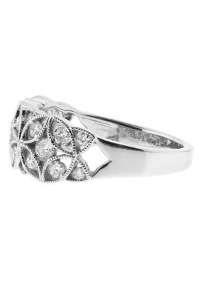 Open Design 3 Circle Theme, Diamond Ladies Ring Band in 18kt White Gold
