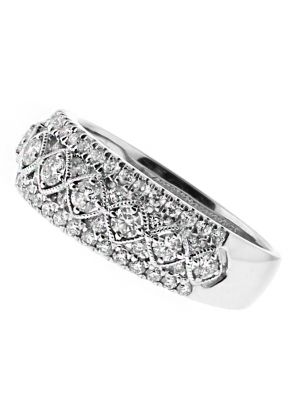 Slight Raised Center Row, Ladies Diamond Ring Band in 18kt Gold