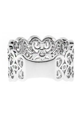 12.6mm Wide, Mil-grained Scroll Vintage Design Ladies Diamond Ring in 18kt White Gold
