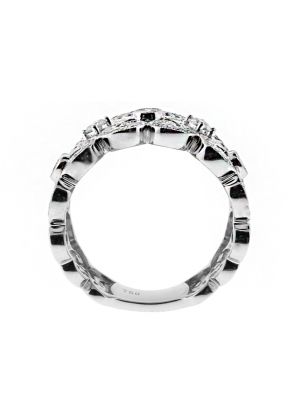 12.6mm Wide, Mil-grained Scroll Vintage Design Ladies Diamond Ring in 18kt White Gold