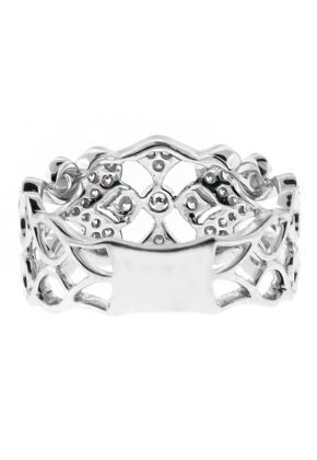 10.4mm Wide, Milgrained Scroll Vintage Design Ladies Diamond Ring in 18kt White Gold
