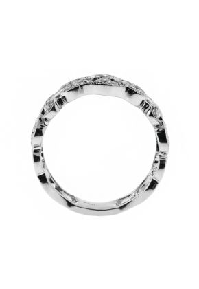 10.4mm Wide, Milgrained Scroll Vintage Design Ladies Diamond Ring in 18kt White Gold