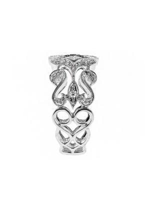 10.4mm Wide, Milgrained Scroll Vintage Design Ladies Diamond Ring in 18kt White Gold