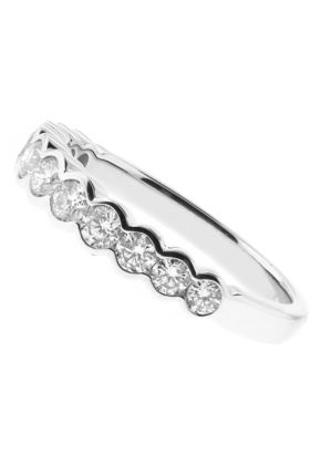 11 Stone Semi Bezel Set Diamond Wedding Band in 18kt White Gold