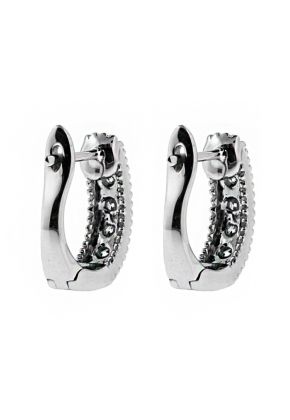 Beaded Design Diamond Huggie Style Hoop Earring in 18kt White Gold