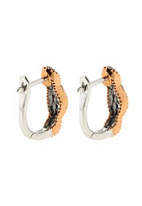 Beaded Wave Design Diamond Huggie Style Hoop Earring in Two Tone 18kt Rose and White Gold