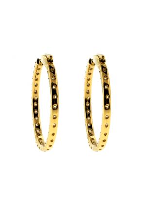 Thin Diamond Inside Outside Circle Hoop Earrings 18kt Yellow Gold