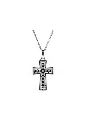 Diamond Cross with Graduating Gold Border in 18kt White Gold
