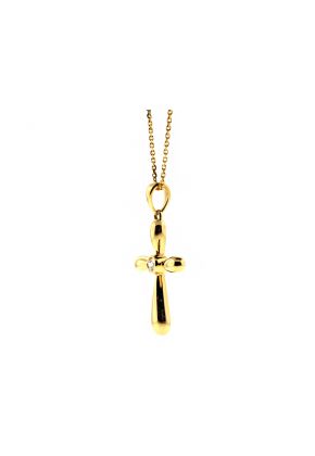 Puff 18kt Yellow Gold Cross with a Single Bezel Set Diamond in Center