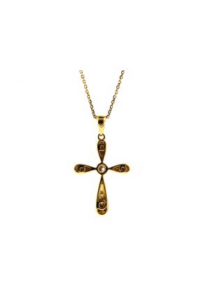 Puff 18kt Yellow Gold Cross with a Single Bezel Set Diamond in Center