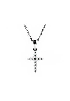 Straight Row of Diamonds With a Larger Center Diamond Cross in 18kt White Gold
