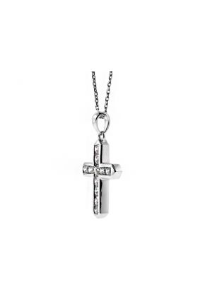 Cross with Channel Set Diamonds in 18kt White Gold