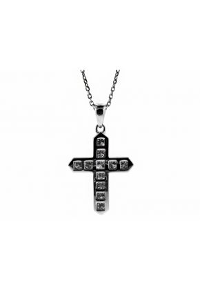Cross with Channel Set Diamonds in 18kt White Gold