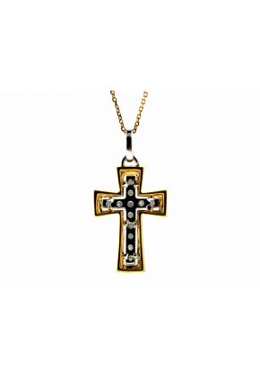 Two Tone 3D Diamond Cross in 18kt Gold