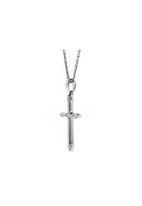 Straight Cross with 5 Diamonds in 18kt White Gold