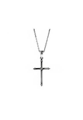 Straight Cross with 5 Diamonds in 18kt White Gold