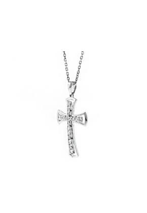 Diamond Cross with Curved Gold Border in 18kt White Gold