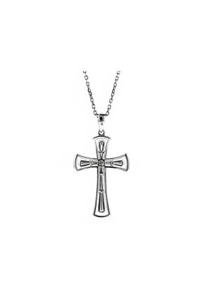 Diamond Cross with Curved Gold Border in 18kt White Gold