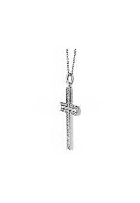 Diamond Cross with Gold Line Center in 18kt White Gold