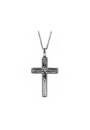 Diamond Cross with Gold Line Center in 18kt White Gold