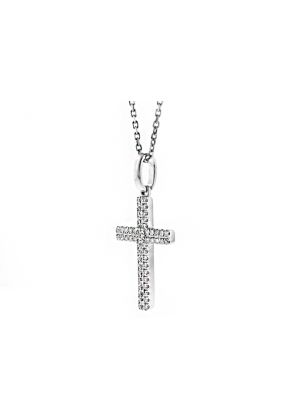 Two Row Diamonds Cross in 18kt White Gold