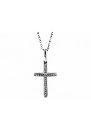 Two Row Diamonds Cross in 18kt White Gold