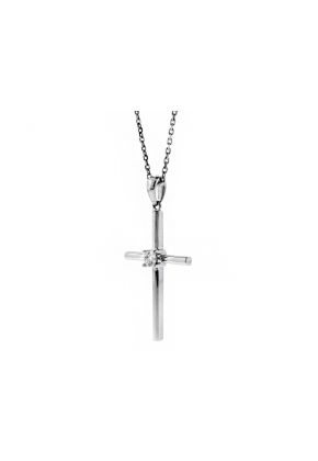 18kt White Gold Cross with a Single Diamond in Center