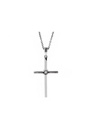 18kt White Gold Cross with a Single Diamond in Center