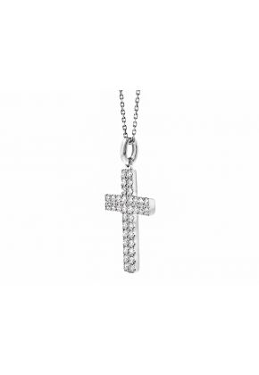 Cross with 2 Rows of Diamonds in 18kt White Gold