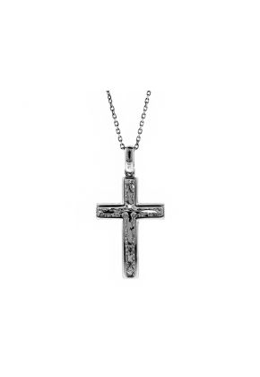 Cross with 2 Rows of Diamonds in 18kt White Gold