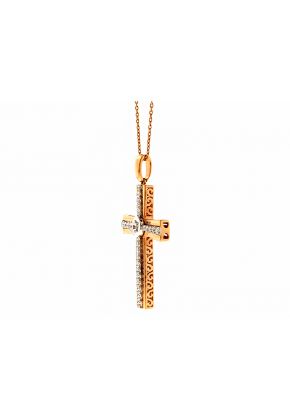 Modern Detailed Diamond Cross Two Tone Rose and White 18kt Gold
