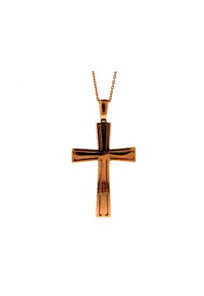 Modern Detailed Diamond Cross Two Tone Rose and White 18kt Gold