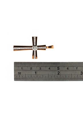 Modern Detailed Diamond Cross Two Tone Rose and White 18kt Gold