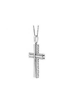 Center Diamond on a Gold Cross and Bordered With Diamonds in 18kt White Gold