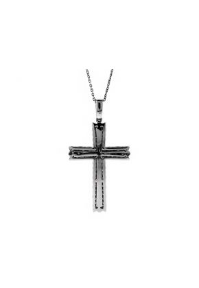 Center Diamond on a Gold Cross and Bordered With Diamonds in 18kt White Gold