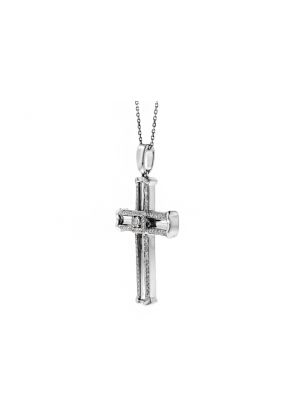 Center Diamond in Halo Diamond Cross in 18kt White Gold