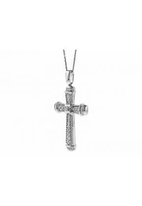 Rope Design Detail Diamond Cross in 18kt White Gold