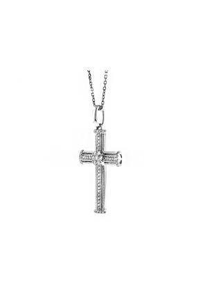 Diamond Cluster Center, Beaded Details Diamond Cross in 18kt White Gold