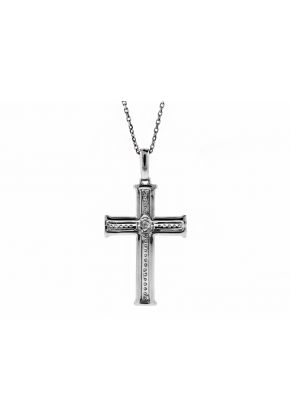 Diamond Cluster Center, Beaded Details Diamond Cross in 18kt White Gold