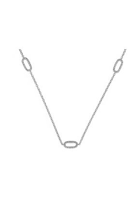 Open Oval Diamond Links on a Chain Necklace in 18kt White Gold