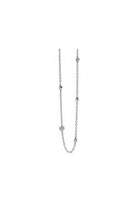 Heart and Diamond Shape Small Diamond Clusters on a Chain Necklace in 18kt White Gold
