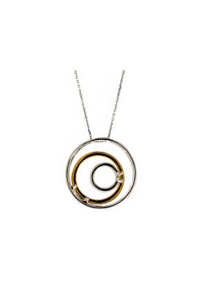 Two Tone Three Circles Diamond Pendant Necklace in 18kt Gold